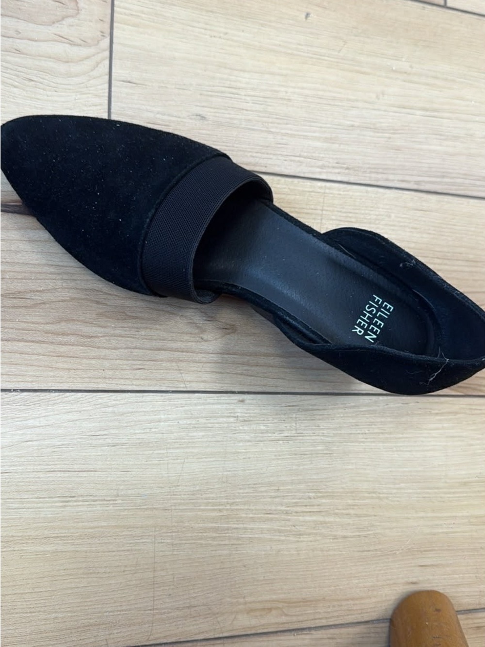 Eileen Fisher Black Suede Pointed D'Orsay Flat with Elastic Band